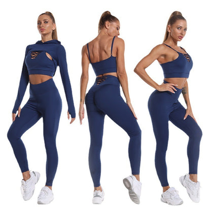 Hooded Hollow 3pcs Fitness Suits