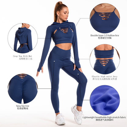 Hooded Hollow 3pcs Fitness Suits